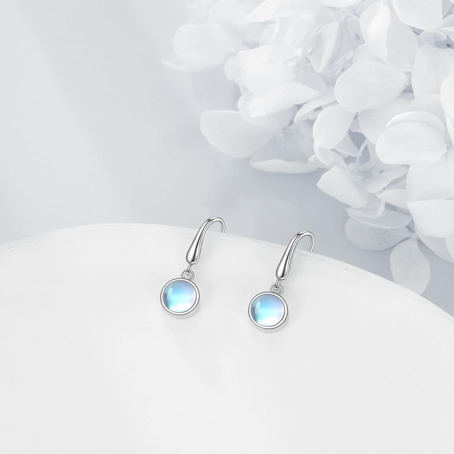 Moonstone/Black Onyx/Moss Agate/Lapis Lazuli/Larimar/Pink Opal Earrings Sterling Silver Gemstone Dangle Earrings Pull Through Earrings Jewelry for Women Teen Girls