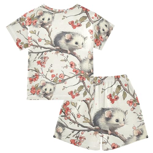 Pajama Short Sets Cute Mice on Branches Soft Cotton Summer Sleepwear 2 Piece PJS Size 5-14T2