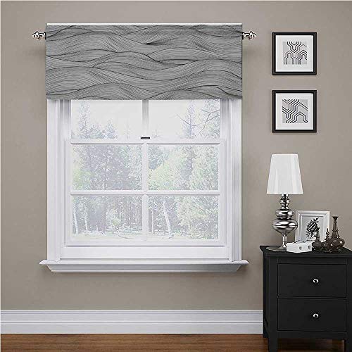 Interestlee Dark Grey Window Curtain Valance Abstract Geometric Waves Ocean Sea Inspired Monochrome Artistic Design for Bathroom/Kitchen Windows Charcoal Grey White, 56\" x 14\"