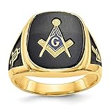 FB Jewels Solid 14K Yellow Gold Mens Masonic Ring Size 10