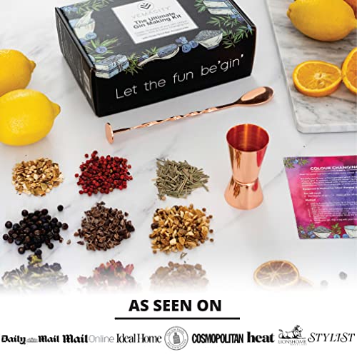 Vemacity Ultimate Gin Making Kit | Make 10 Bottles of Classic, Colour-Changing & Pink Gin | Includes 13 Botanicals & Rose Gold Accessories | DIY Gift Set for Women | Ideal for Gifting