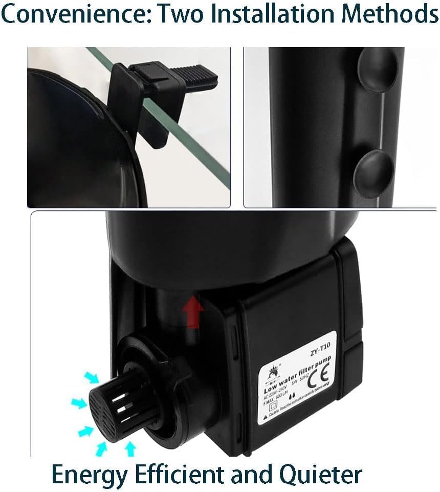 Image of Aquarium Internal Filter 5W 132GPH Low Waterfall Filter for Small Turtle Tank Shrimp Amphibian Frog Crab Freshwater Saltwater 5-40 Gallon with 2 Sponges