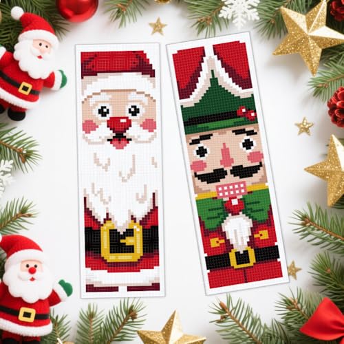 Image of ACRNIGHEET 6PCS Christmas Cross Stitch Bookmark Kit for Beginner Stamped Cross Stitch Kits for Adults DIY Embroidery Bookmark Kits with English Instructions Hand Craft Gift 8.5''x3'' 11CT