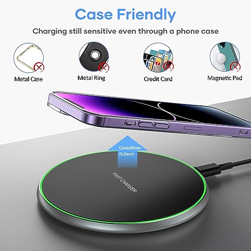 Carregador sem fio compatível com iPhone 16 15 14 13 12 11 Pro Max/Mini/Plus/XR/X/8, 15W Max Fast Wi