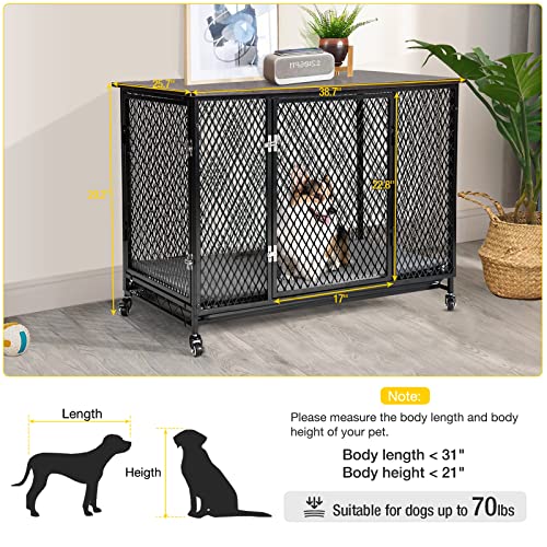 Aivituvin Dog Crate Furniture Movable Side End Table Indoor Dog Kennel For Small Medium Large Dogs Double-Doors Wooden Dog House With Cushion, Tray, Wire Floor(38.6") #TOP5