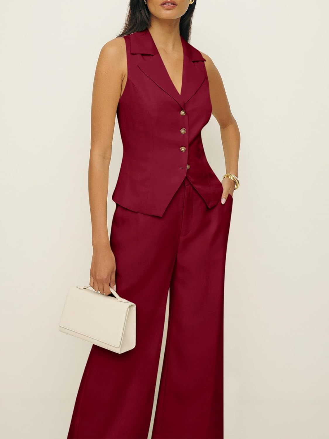 Cicy Bell Womens Vest Sets Summer 2 Piece Outfits Button Crop Blazer Vest and Wide Leg Pant Suits