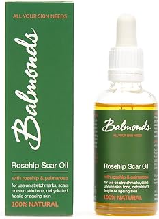 Balmonds Rosehip Scar Oil 50ml - Cold Pressed 100% Natural Oil - Removes Scars, Skin Markings, Uneven Skin Tone, Acne Scars and Stretch Marks - Hydrating, Nourishing & Moisturising