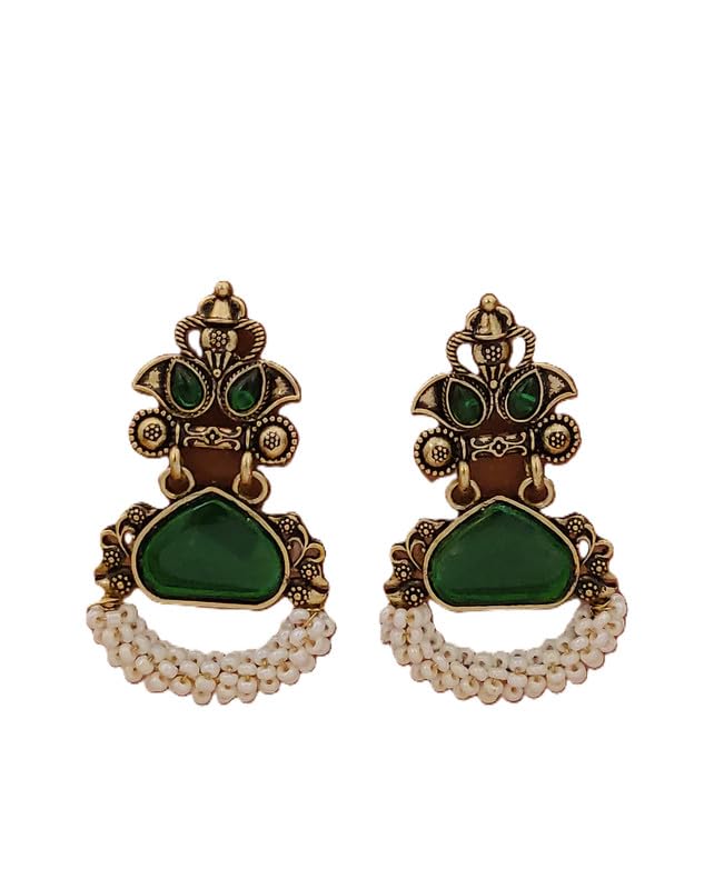 Traditional Ethnic Designer Jhumka Earrings for Women Antique Gold Finish Studded Pearl Drop-picture-32