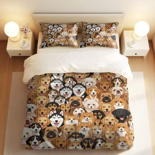 Cute Puppy Print Bedding Set, 3D HD Cartoon Dog Art Duvet Cover 3-Piece Set, Multi-Size Selection, Animal Bedding (10,Twin 68inx86in)