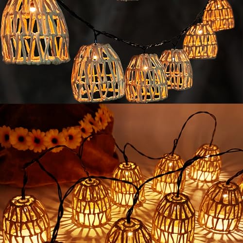 Shengruili Guirnaldas Luces Exterior Solar 10 LED,Cadena de luces solares para exteriores,Cadena de luces LED solares de ratán,Cordel De Luz para Decorar Jardines,Patios,Terrazas,Fiestas