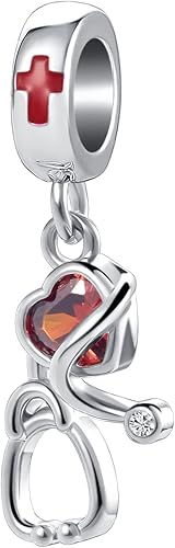 NanMuc Nurse Graduation Gifts Heart Nurse Stethoscope Charm Bead Compatible with Pandora Charms Bracelets for Doctor Medical Student Women