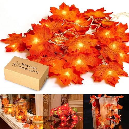 muscccm Christmas Decorations,Maple Leaf String Lights, 20LED 7.2ft Battery Powered Harvest Fall Garlands String Light Indoor&Outdoor
