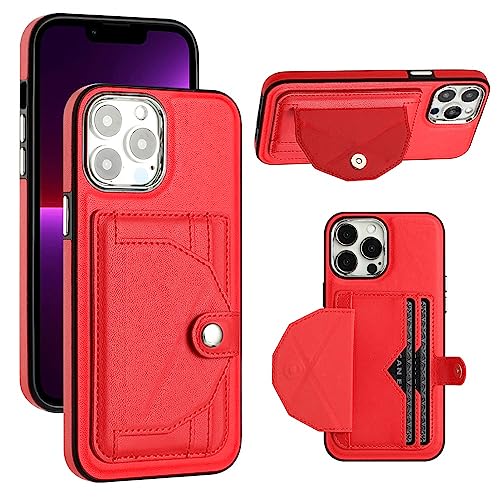 Coque iPhone 15 Pro Max avec porte-cartes en cuir PU vintage rouge