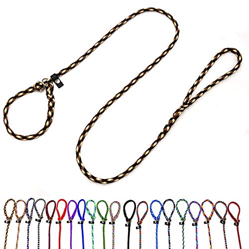 Retriever Hundeleine / Agility Leine / Moxonleine mit Zugstopp 1,30m / 1,50m / 1,70m / 2m für kleine Hunde / große Hunde bis 50 KG (2m mittlere/große Hunde (14mm), Brownie (Schwarz-Braun-Beige)) Cover