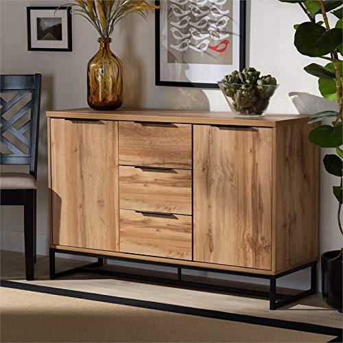 Baxton Studio Reid Oak Finished Wood Black Metal 3-Drawer Sideboard Buffet #TOP1