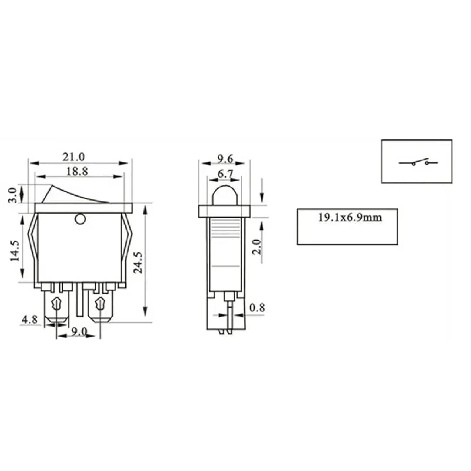 KCD1 Rocker Switch, Black, 2-Pin NO/Off Power Switch, 10x22mm Super Thin Design, 5 Pack (Red)