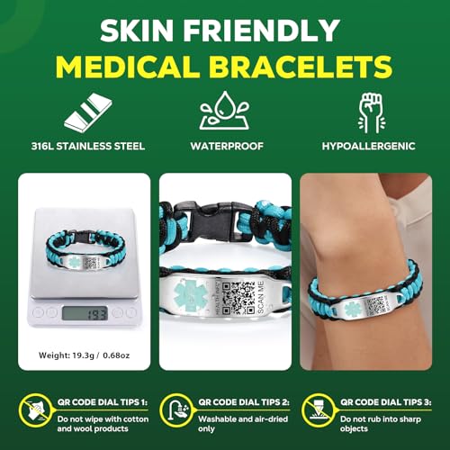 Medical Bracelets for Sport Men Women with QR Code Medical Alert ID Bracelets - Nylon Waterproof Wristband Fits Wrists Up to 7 inches - More Space Custom Emergency Med ID Alert Info2