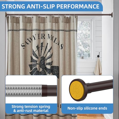 Image of CorkLatta Matte Bronze Shower Curtain Rod,1 Inch Diameter Stainless Steel Adjustable Spring Tension Rods 32 to 80 inch,with Holders,Anti-Slip,Curtain Rods No Drilling(1 Pack)