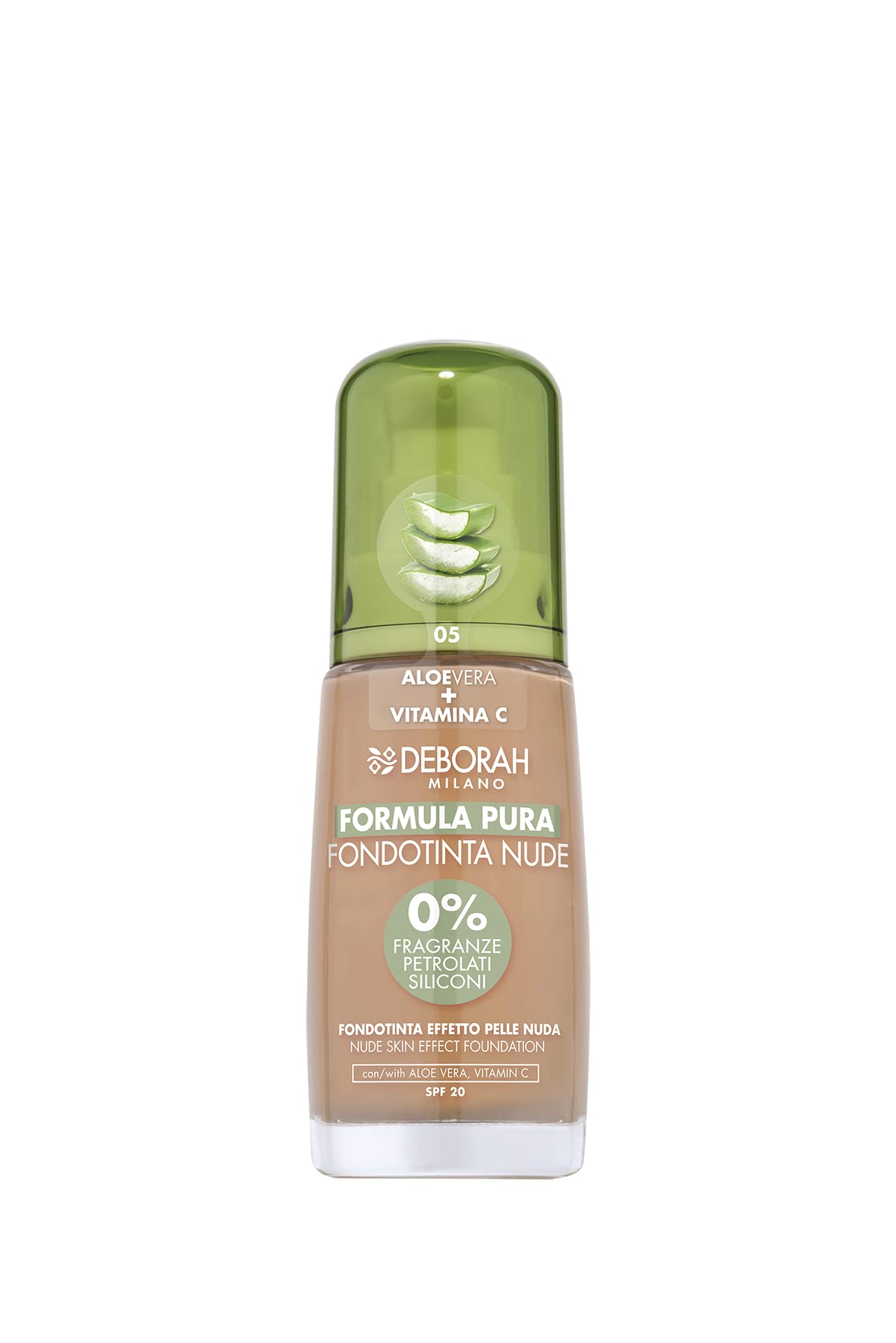 Deborah Fondotinta Liquido Formula Nude Pura SPF 20 N.5 Amber Senza Parabeni,  Texture Fluida, Leggera e Confortevole, Effetto Seconda Pelle, Finish Mat,  30 ml : Amazon.it: Bellezza