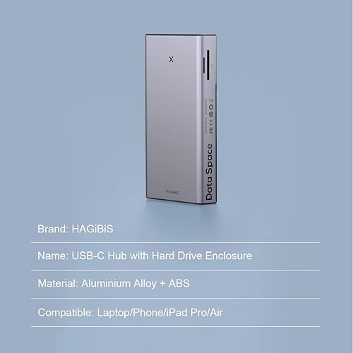 Miniatura 6 de Hagibis Concentrador USB-C con carcasa para disco duro, estación de acoplamiento tipo C 2 en 1 y carcasa para disco duro externo SATA de 2.5