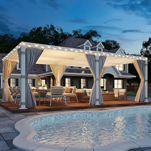 MELLCOM 12x20ft Louvered Pergola with Curtains and Nets, Aluminum Pergola with Adjustable Rainproof Roof, Outdoor Hardtop Pergola for Patio, Backyard, Deck, White MELLCOM 12x20ft Louvered Pergola with Curtains and Nets Aluminum Pergola with Adjustable Rainproof Roof Outdoor Hardtop Pergola for Patio Backyard Deck White
