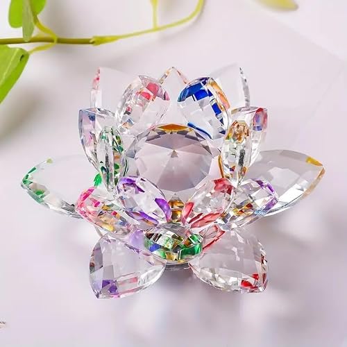 Jayogla Multicolor Crystal Lotus Flower Showpiece – Glass Ornament For Home Decoration, Feng Shui Energy, Meditation & Spiritual Gift – Birthday, Wedding, Anniversary Present – 13Cm