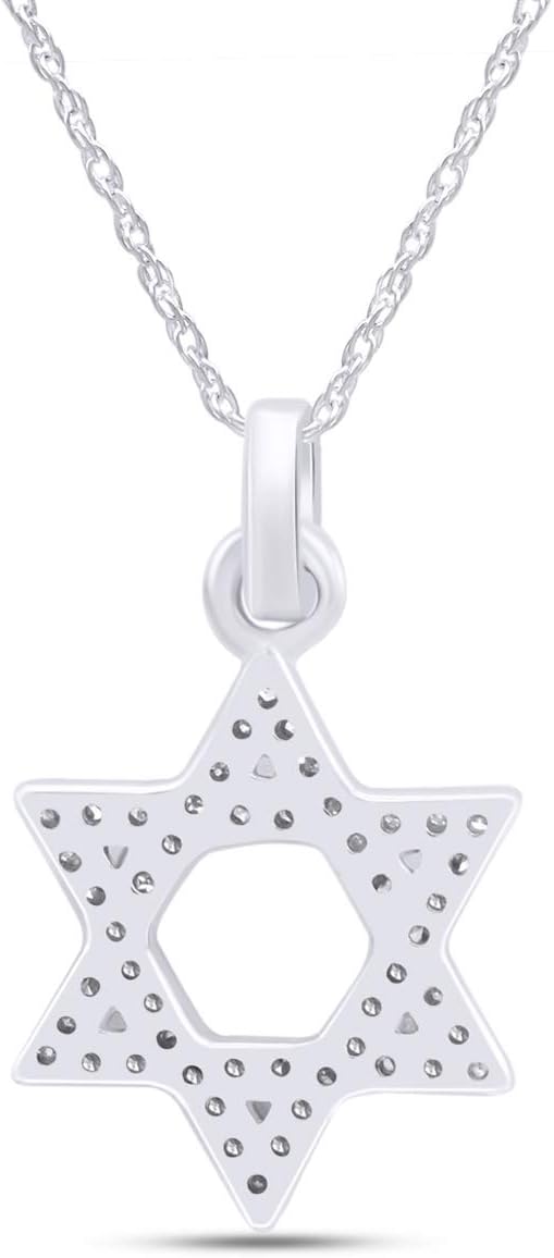 White Natural Diamond, Moissanite Or Lab Grown Diamond Star David Pendant Necklace in 14k Gold Over Sterling Silver, With 18" Chain