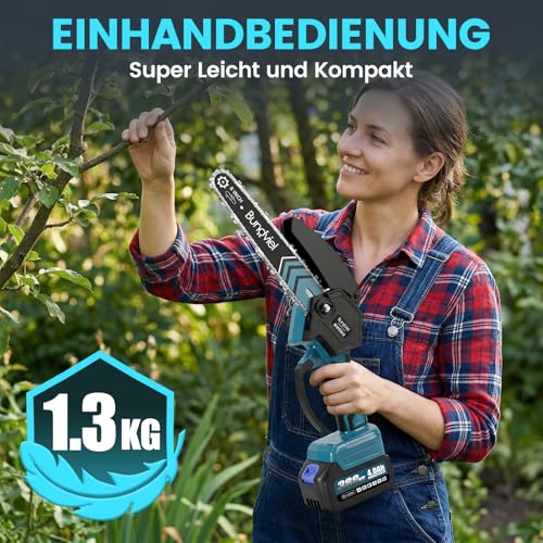 Akku Kettensäge 880W Bürstenloser Motor, Mini Kettensäge Kompatibel mit Makita 18V Akku, mit 2x 4Ah Akku,6/8 Zoll Handkettensäge für Holzschneidenz,Garten & Äste für Männer zu Valentinstag