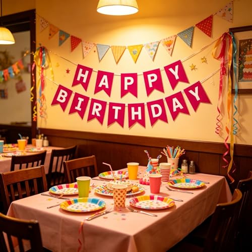 Image of Happy Birthday Banner Birthday Party Supplies (Rose Red)
