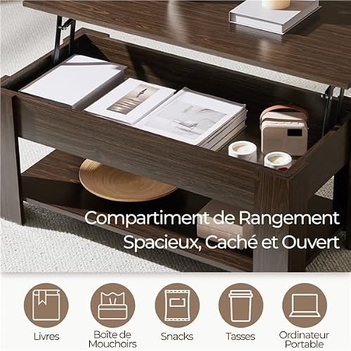 Table Basse Relevable MDF Marron 98x50cm Yaheetech