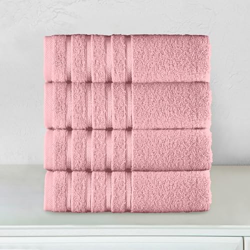 Image of Elegant Comfort 100% Turkish Cotton 4 Lines Viscose Stripe Luxury 4 Pack Hand Towel Set - Ultra Absorbent and Soft 16 x 28 Inch Premium Hotel Spa Quality Towels for Everyday Bath Use, Dusty Rose