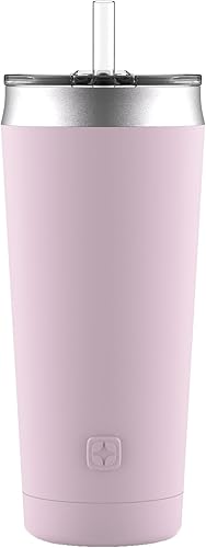 Ello Beacon - Vaso de acero inoxidable aislado al vacío con tapa deslizante y popote opcional