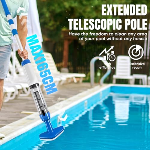 Bostar Akku Poolsauger mit Teleskopstange, 3 in 1 Kabelloser Poolreiniger Handstaubsauger mit Filter Tragbarer Pool Bodensauger für Kleine Pools Spa