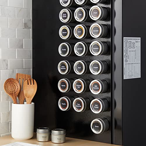 Talented Kitchen 24 Magnetic Spice Jars For Refrigerator, Seasoning Containers With Shaker Lids, 269 Preprinted Seasoning Labels, 2 Styles, For 3Oz Herb Tins #TOP1