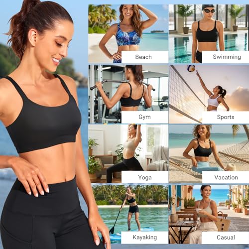 Image of Tempt Me Women Sports Bra Swim Crop Tops Only | Scoop neck, Bathing suits top, Removable cups, Adjustable straps
