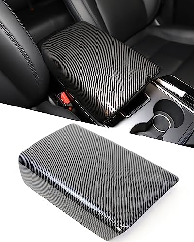 Armrest Cover Compatible with Tesla Model Y/Model 3, Center Console Lid Cover ABS Armrest Box Cover Armrest Case Protector, Interior Modification Accessories (Glossy Carbon Pattern)