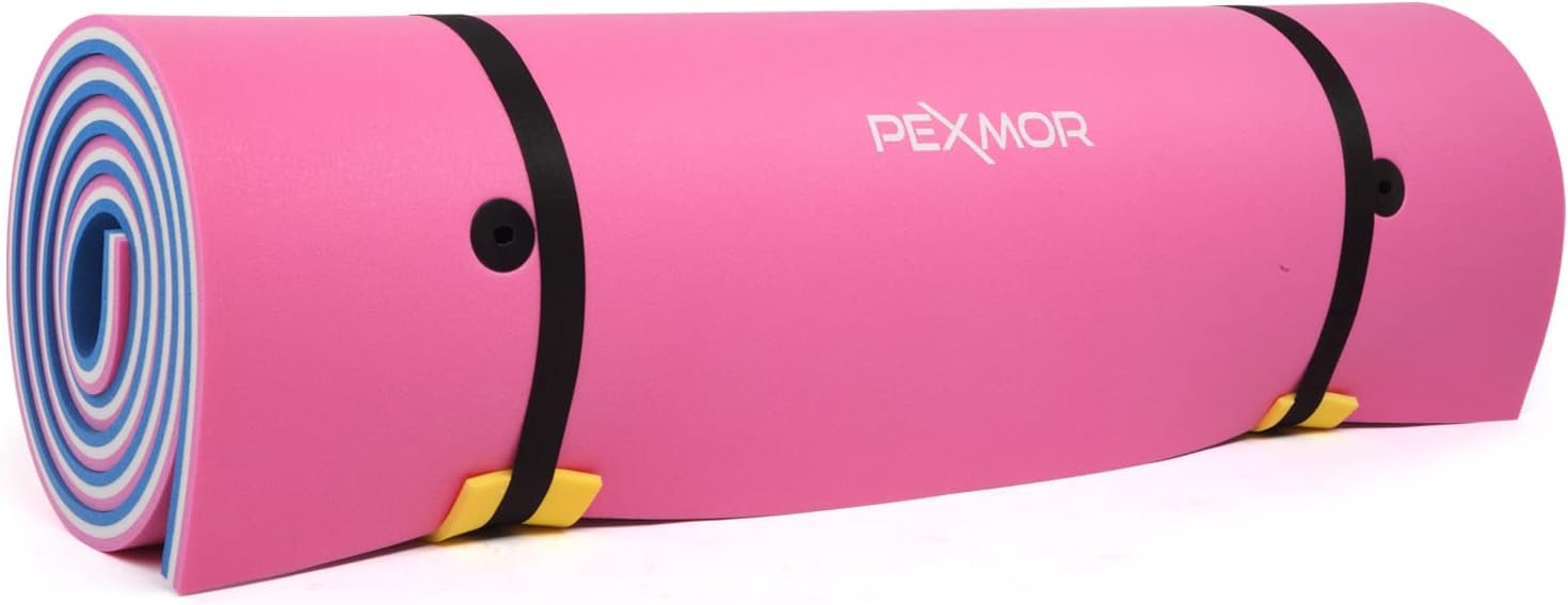PEXMOR Floating Water Mat, 9/12/18 x 6 FT Floating Pad for The Water, 3-Layer XPE Foam Water Floating Island w/Bungee Tether & Storage Straps for Lake Pool Beach River