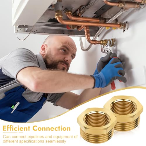 2 Stück Messing Reduzierstück 3/4 auf 1/2 Zoll, AG/IG Reduzierung 3/4 auf 1/2, Gewindefitting mit Sechskant, 25mm Außengewinde x 20mm Innengewinde, für Industrie Haushalt Wasserleitungen