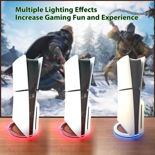 AJKTHGE RGB Vertical Stand for PS5/PS5 Slim/PS5 Pro Console – Compatible with PS5/PS5 Slim/PS5 Pro Disc and Digital Edition, LED RGB Base Stand with 14 Light Modes (Black) by AJKTHGE - Image 3