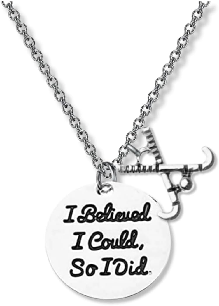 Sportybella Field Hockey Necklace - Silver Tone Field Hockey Charm with Inspirational I Believed I Could So I Did Pendant - Gift for Field Hockey Players