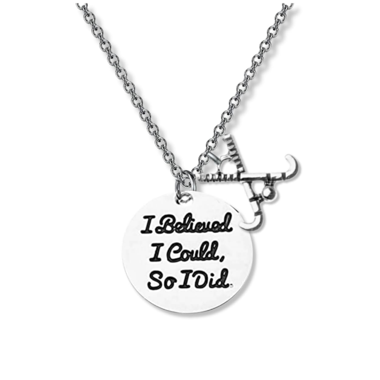 Sportybella Field Hockey Necklace - Silver Tone Field Hockey Charm with Inspirational I Believed I Could So I Did Pendant - Gift for Field Hockey Players