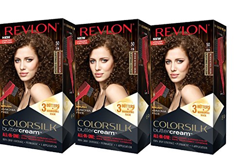 Revlon Colorsilk Buttercream Hair Dye, Medium Natural Brown, Pack of 3