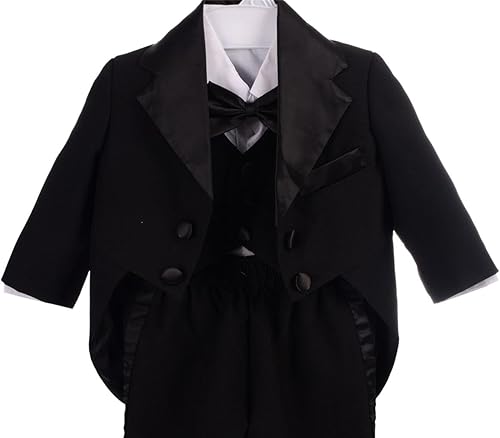 Miniatura 3 de Lito Angels Conjunto clásico de esmoquin con cola para bebé, traje de boda, 5 piezas, 039