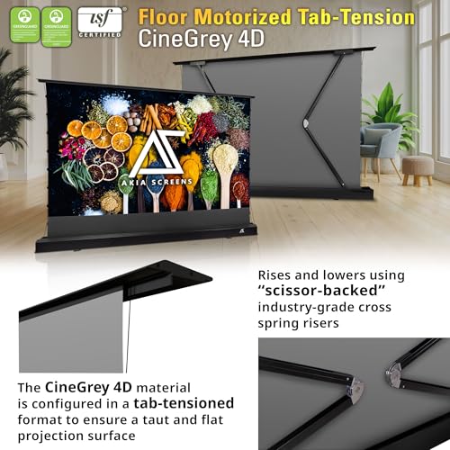 Image of Akia Screens 101 inch Floor Rising Projector Screen Motorized with Remote, ALR Projector Screen Ambient Light Rejecting Movie Screen for Standard Throw Projection Indoor, CineGrey 4D AK-FMT101UH2-C4D