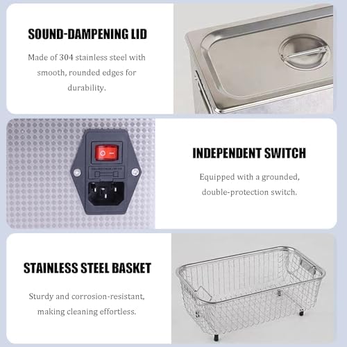 Professional 6.5L Ultrasonic Cleaner - 40kHz Digital Control, Adjustable Time & Temperature, Stainless Steel, Perfect for Jewelry, Eyeglasses, Watches & Electronics Cleaning