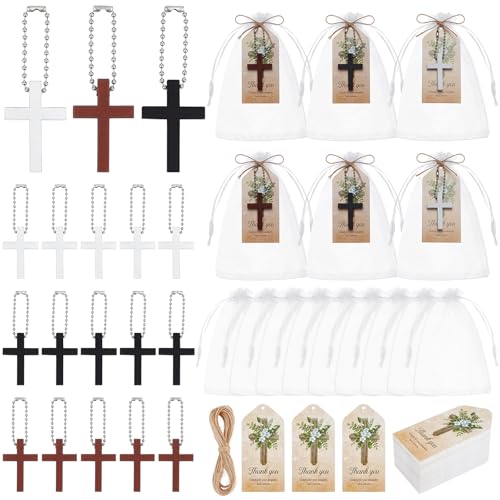Porte-clés croix en bois de commémoration avec cartes et sachets