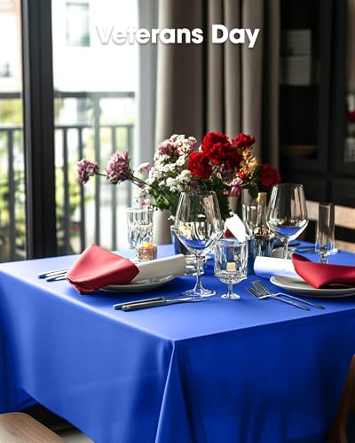 Image of Pureegg Plastic Table Cloth Disposable 10 Pack, 54 x 108 Inch Table Cloths, Patriotic Decorations, Thanksgiving, Veterans Day Tablecloths, Rectangle, Plastic Cover, Leakproof & Sturdy, Blue