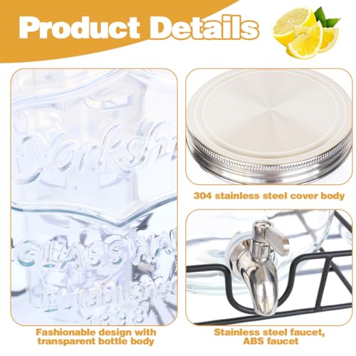 7.6L Getränkespender mit Ständer, Getränkespender, Glas-Wasser-Saft-Spender mit Zapfhahn aus massivem Edelstahl für geeiste Säfte, Wasser, hausgemachte Getränke, Partys, Hochzeiten
