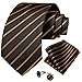 DiBanGu Black and Orange Striped Tie Set for Men Silk Woven Plaid Necktie and Pocket Square Cufflinks Business Wedding