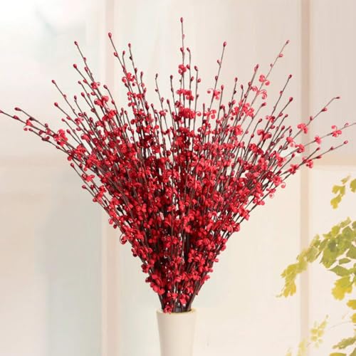 Image of TIED RIBBONS Pack of 5 Jasmine Artificial Flowers Bunch Stem with Mini Berry for Vase Pot Home Decoration (Red) for Home Office Wedding Party Decoration (Vase not Included)